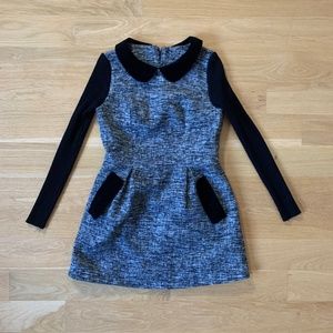 Cute Long Sleeve Dress with Velvet Trim and 2 pockets